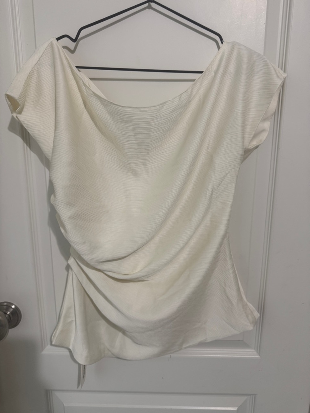 Commense Cream Draped Short Sleeve Blouse